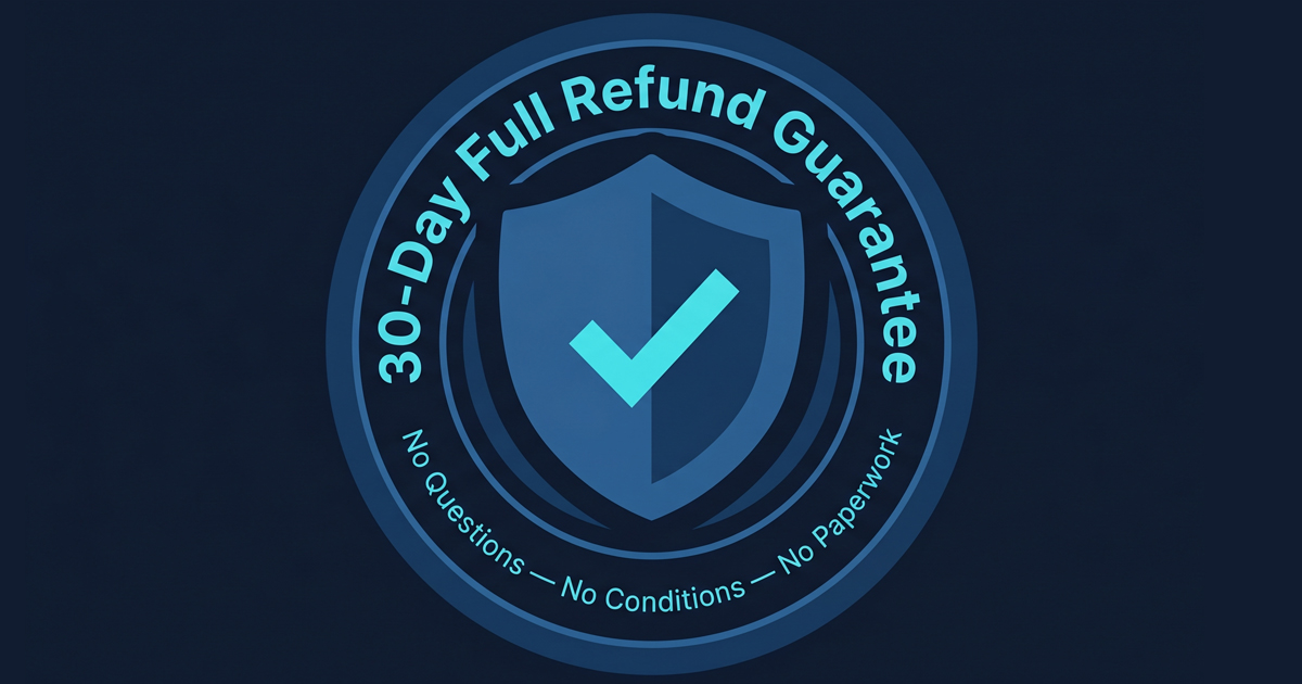 GEOAEO 30-day full refund guarantee shield badge showing no questions no conditions no paperwork policy on every plan